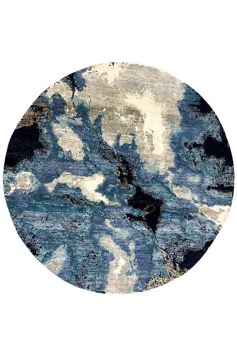 A beautiful Round Designer rug in Blue and Beige color in abstract pattern.